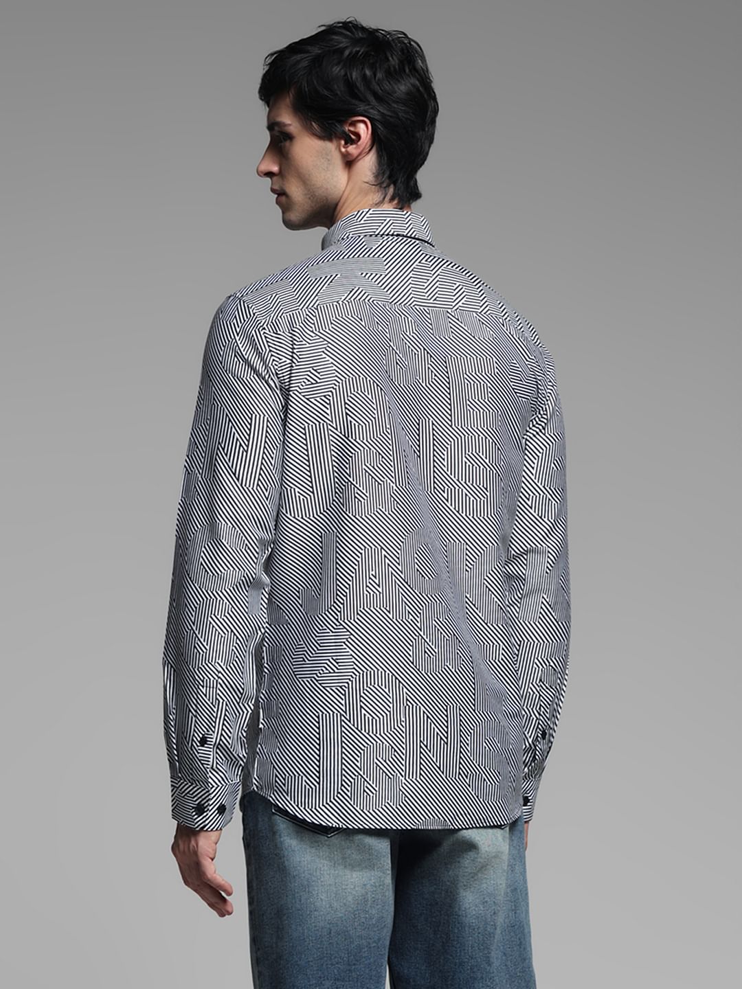 White & Black Striped Print Shirt