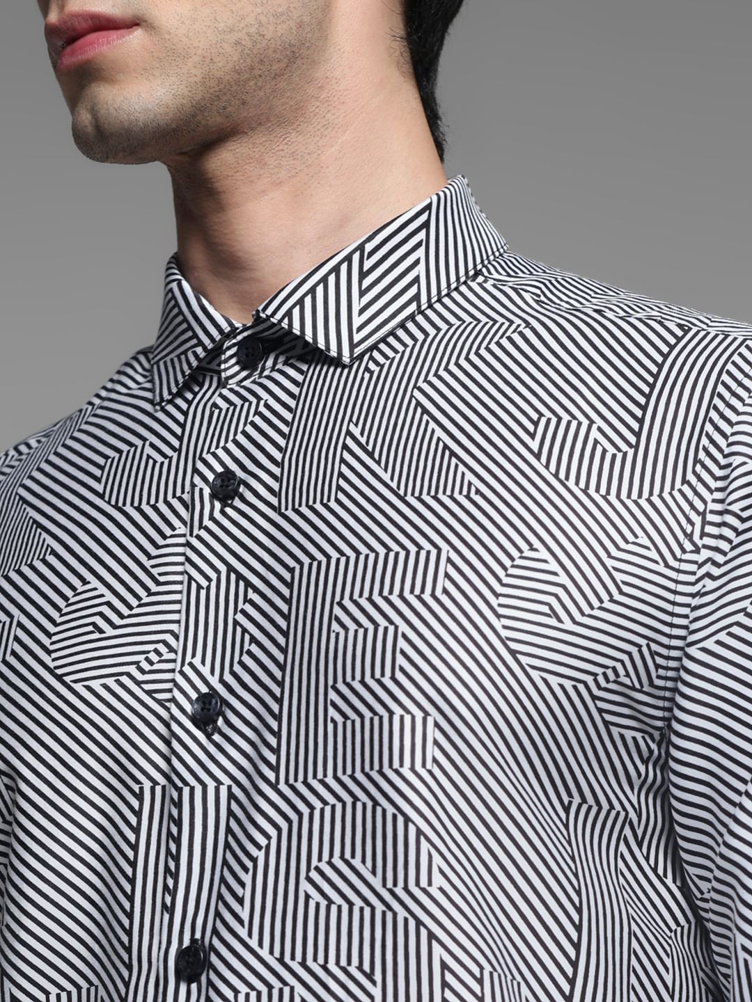 White & Black Striped Print Shirt