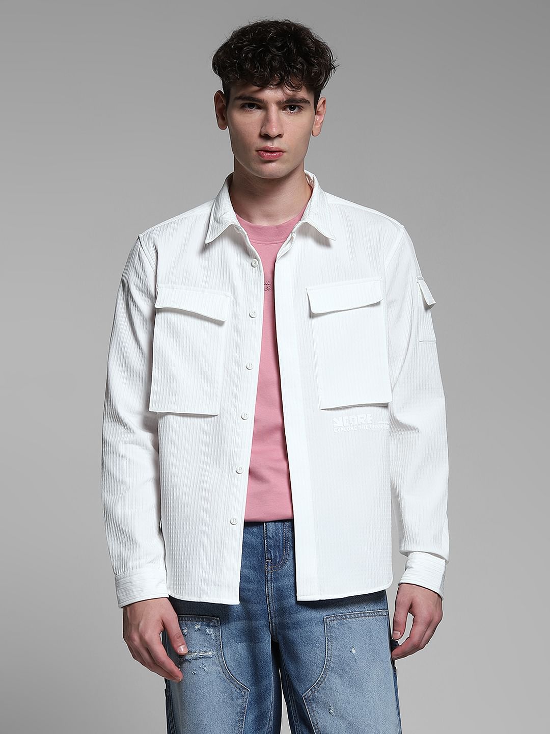 White Patch Pocket Oversized Shirt