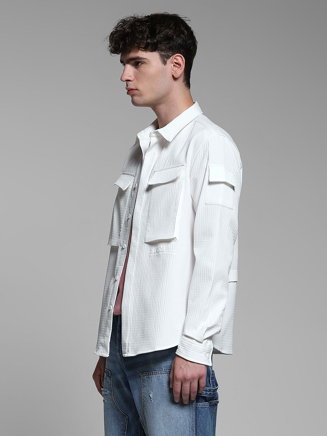 White Patch Pocket Oversized Shirt