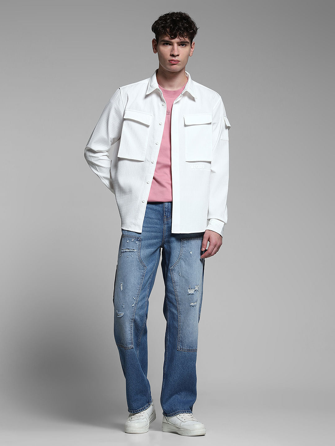 White Patch Pocket Oversized Shirt