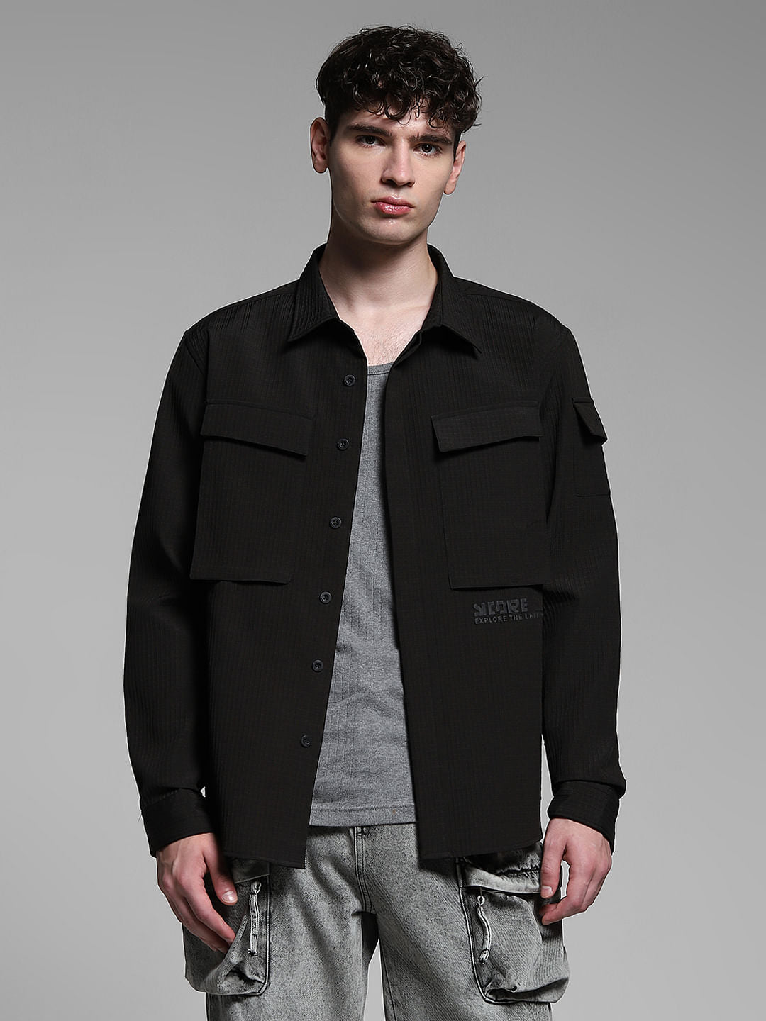 Black Patch Pocket Oversized Shirt