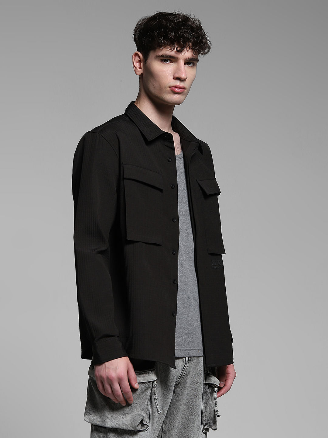 Black Patch Pocket Oversized Shirt