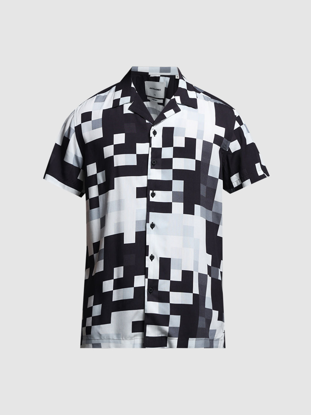 Black Abstract Print Short Sleeves Shirt