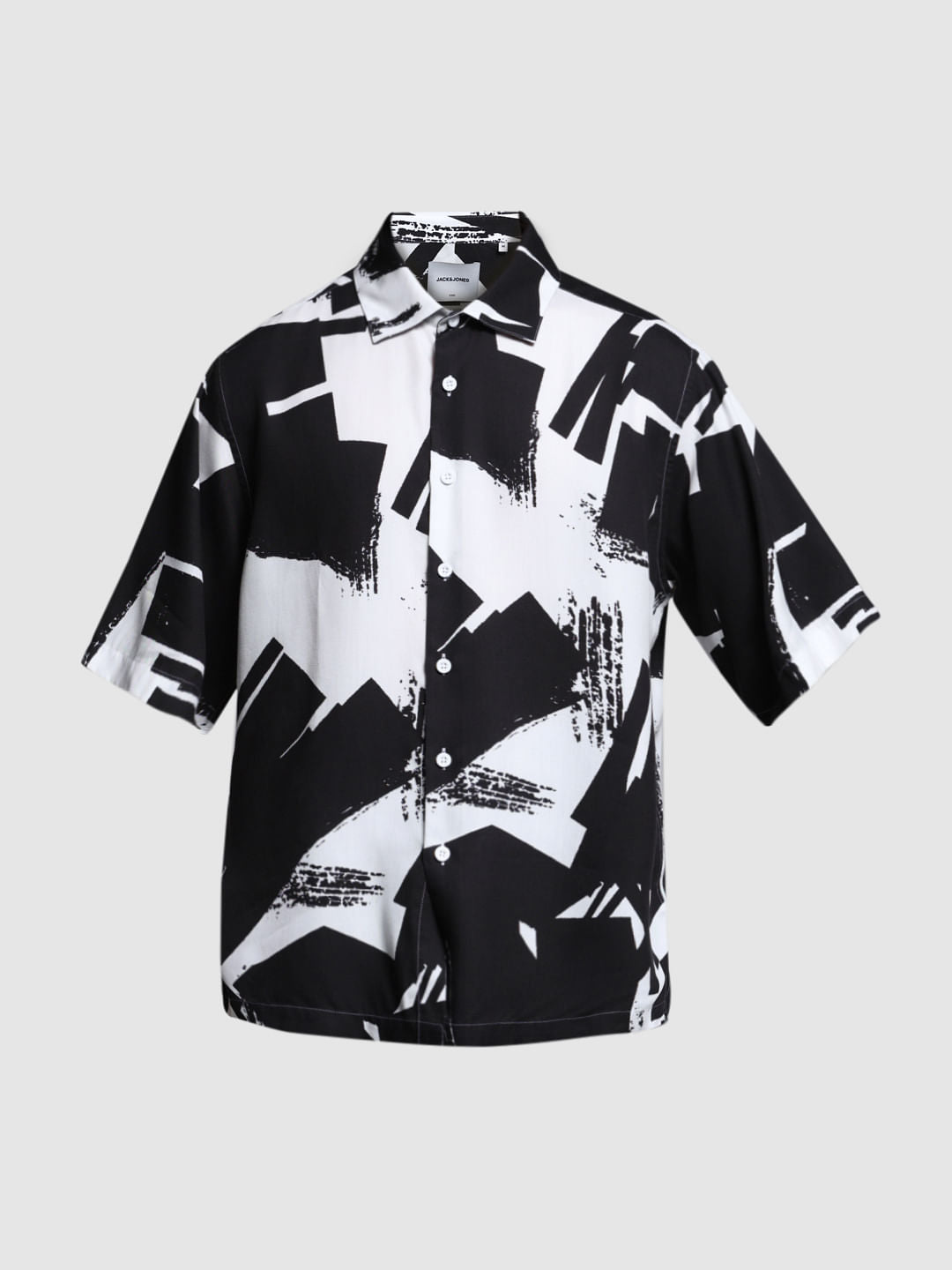 Black Abstract Print Short Sleeves Shirt