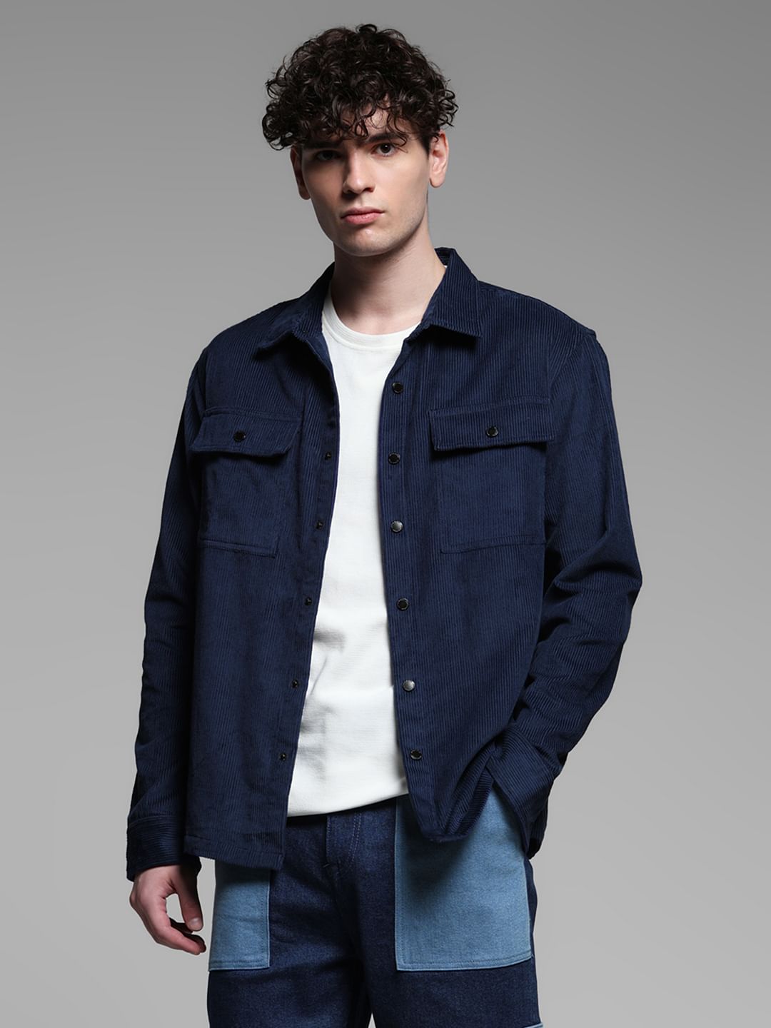 Dark Blue Oversized Corduroy Shirt