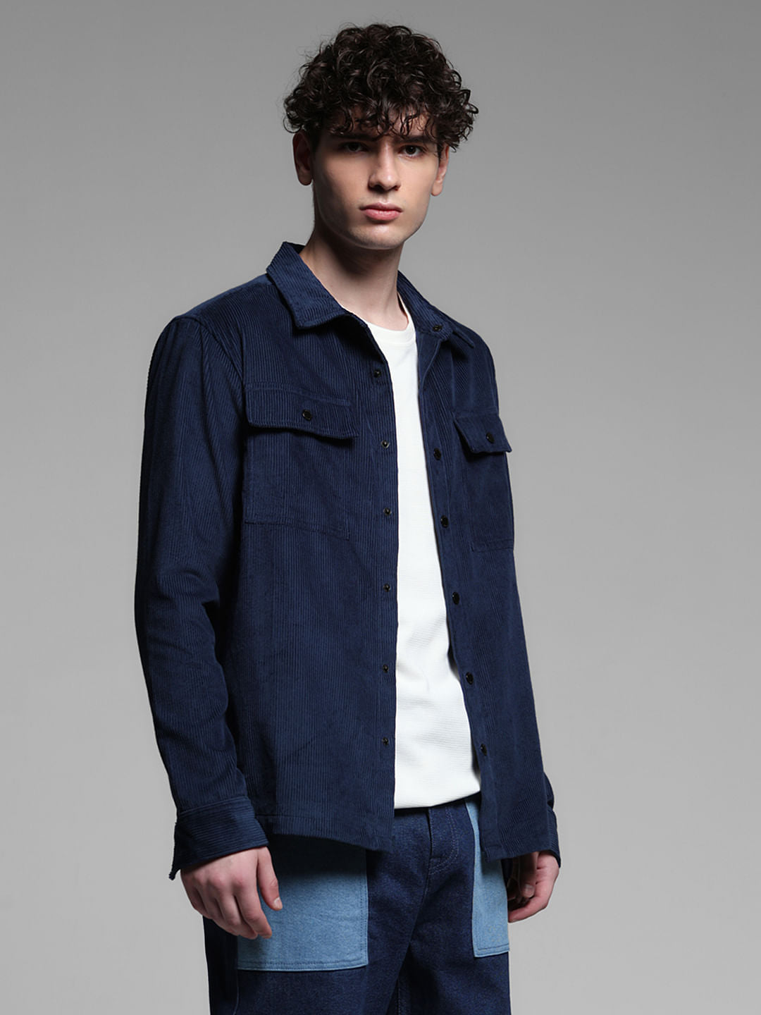Dark Blue Oversized Corduroy Shirt