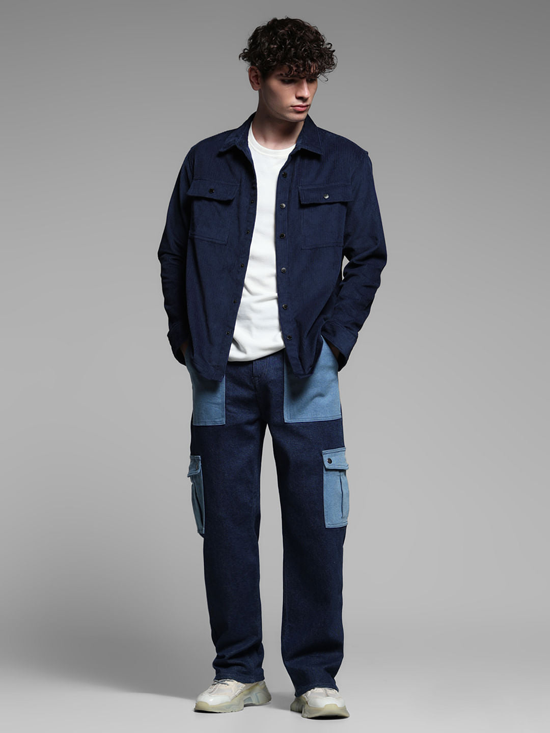 Dark Blue Oversized Corduroy Shirt