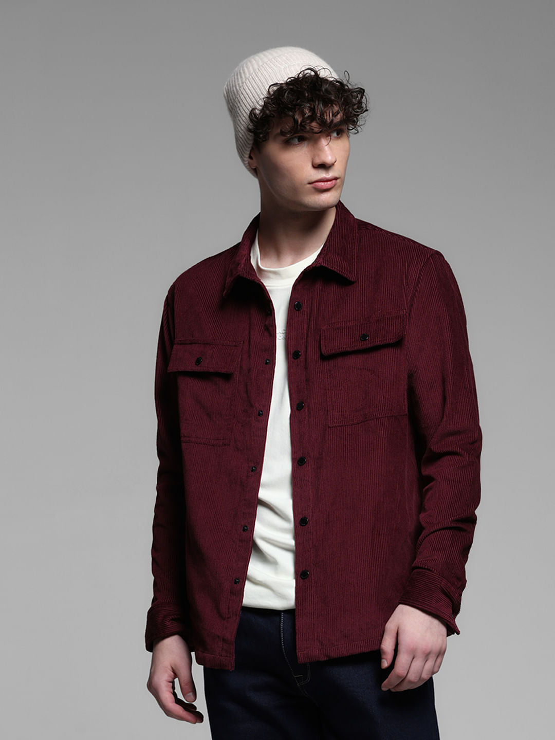 Maroon Oversized Corduroy Shirt