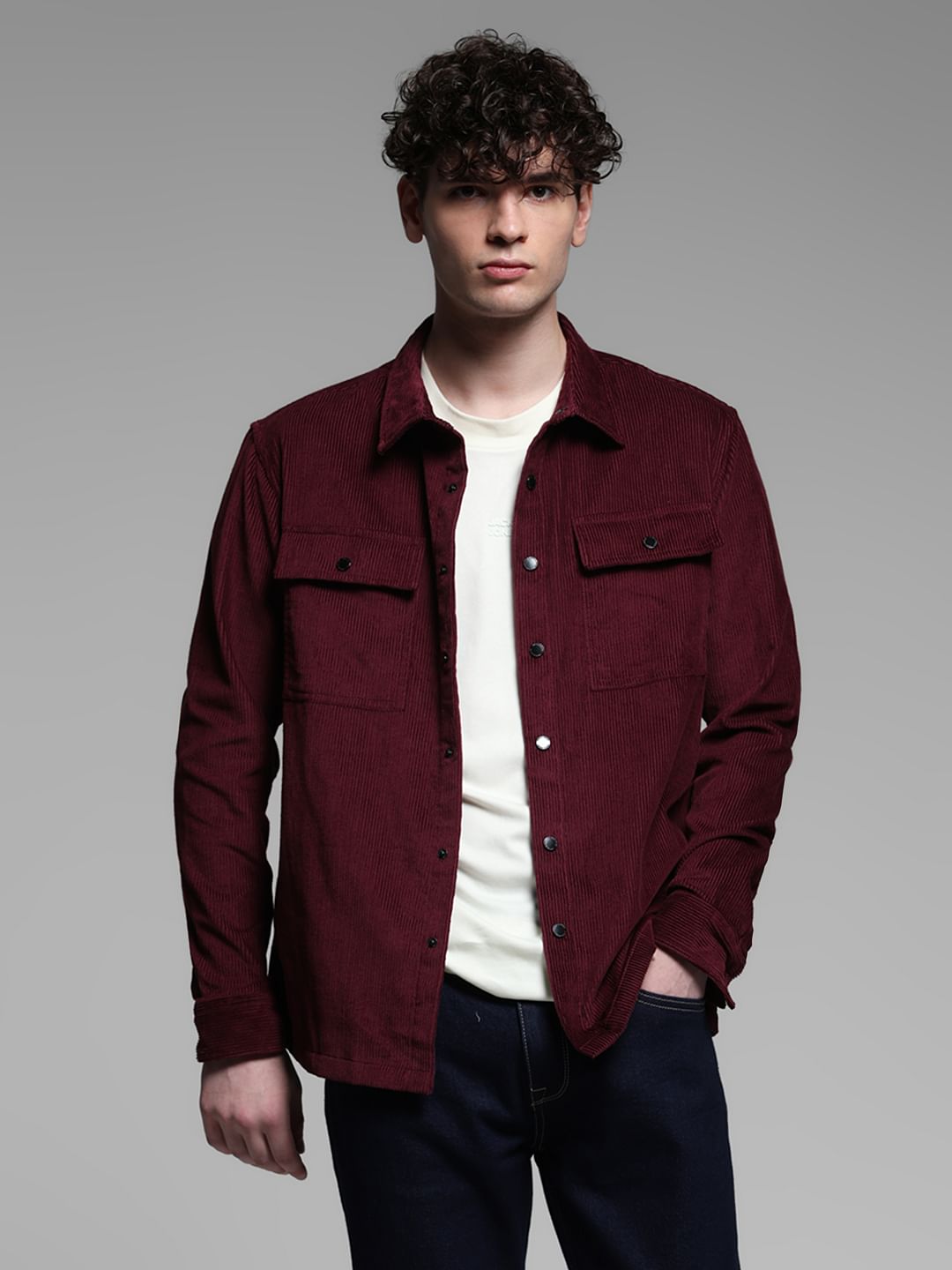 Maroon Oversized Corduroy Shirt