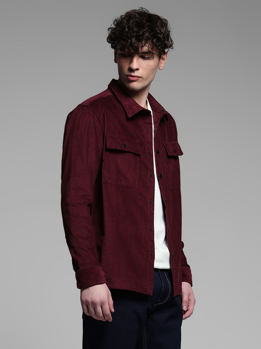 Maroon Oversized Corduroy Shirt
