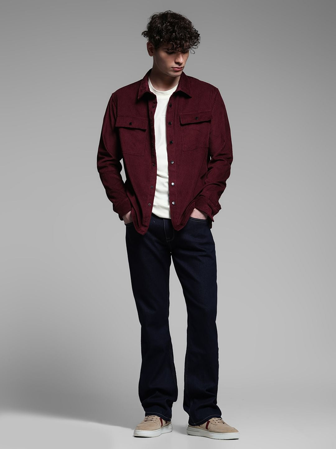 Maroon Oversized Corduroy Shirt