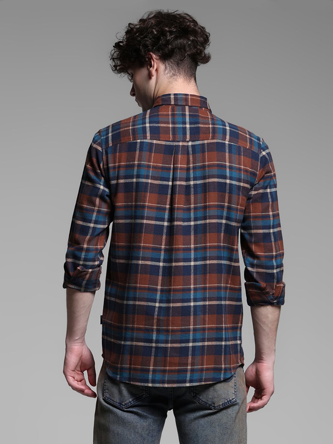 Brown Check Print Cotton Shirt
