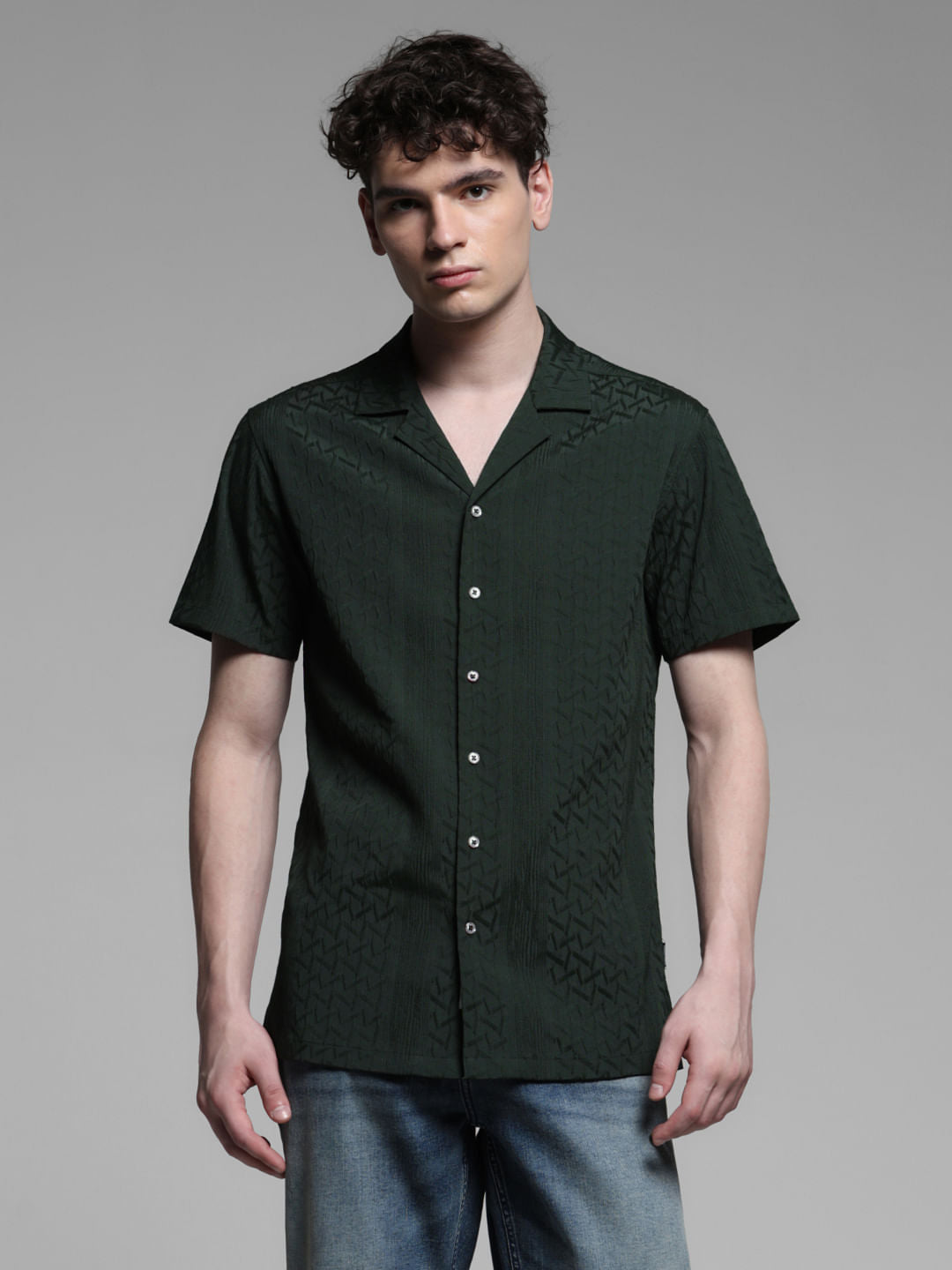 DARK GREEN SHORT SLEEVES SHIRT