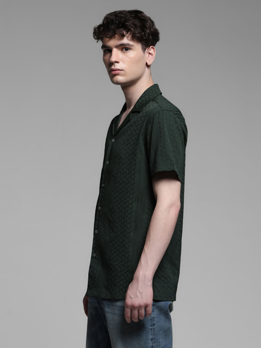 DARK GREEN SHORT SLEEVES SHIRT