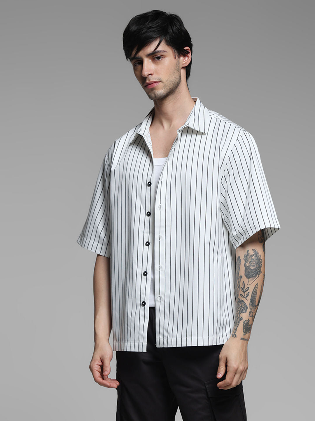 White Striped Embroidered Shirt