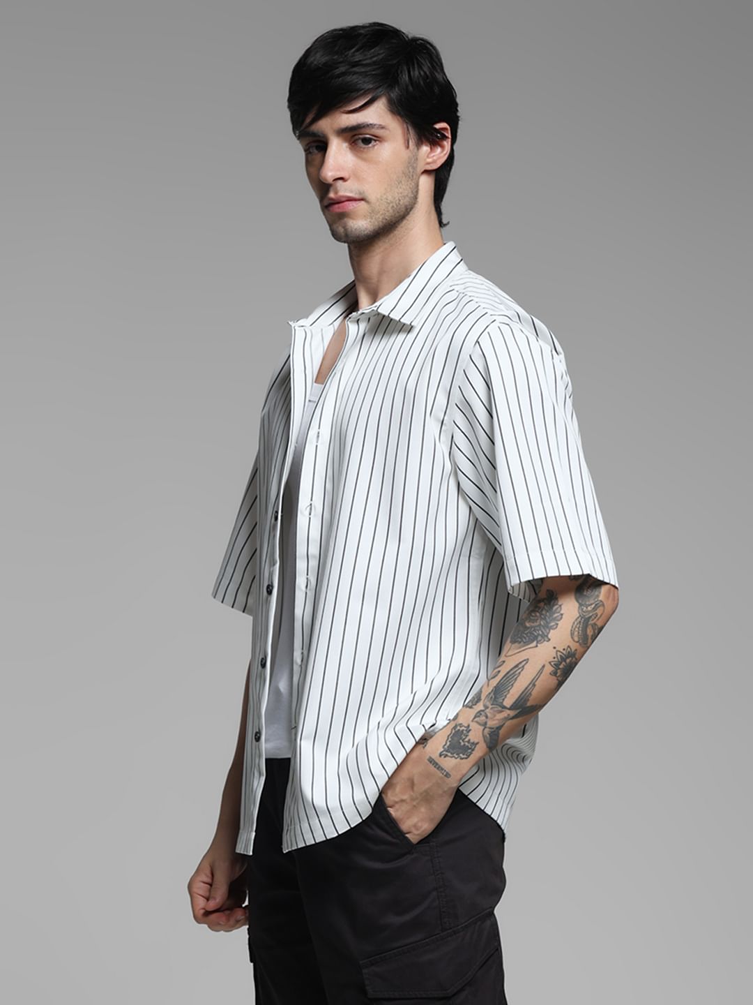 White Striped Embroidered Shirt