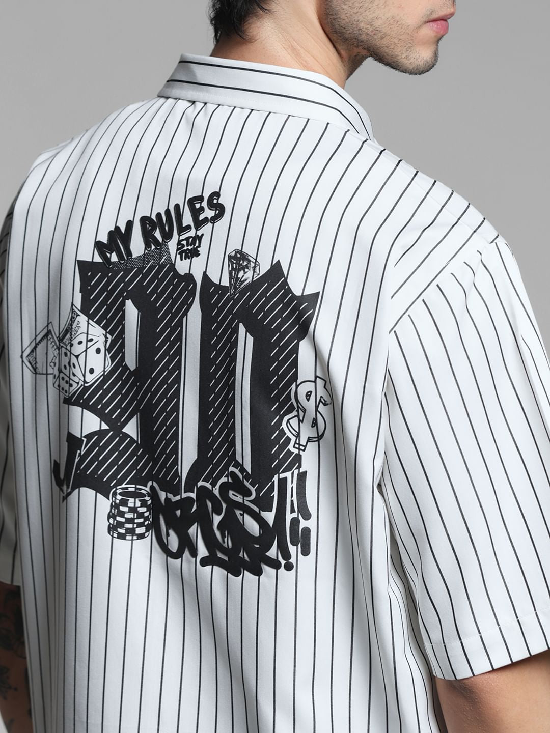 White Striped Embroidered Shirt