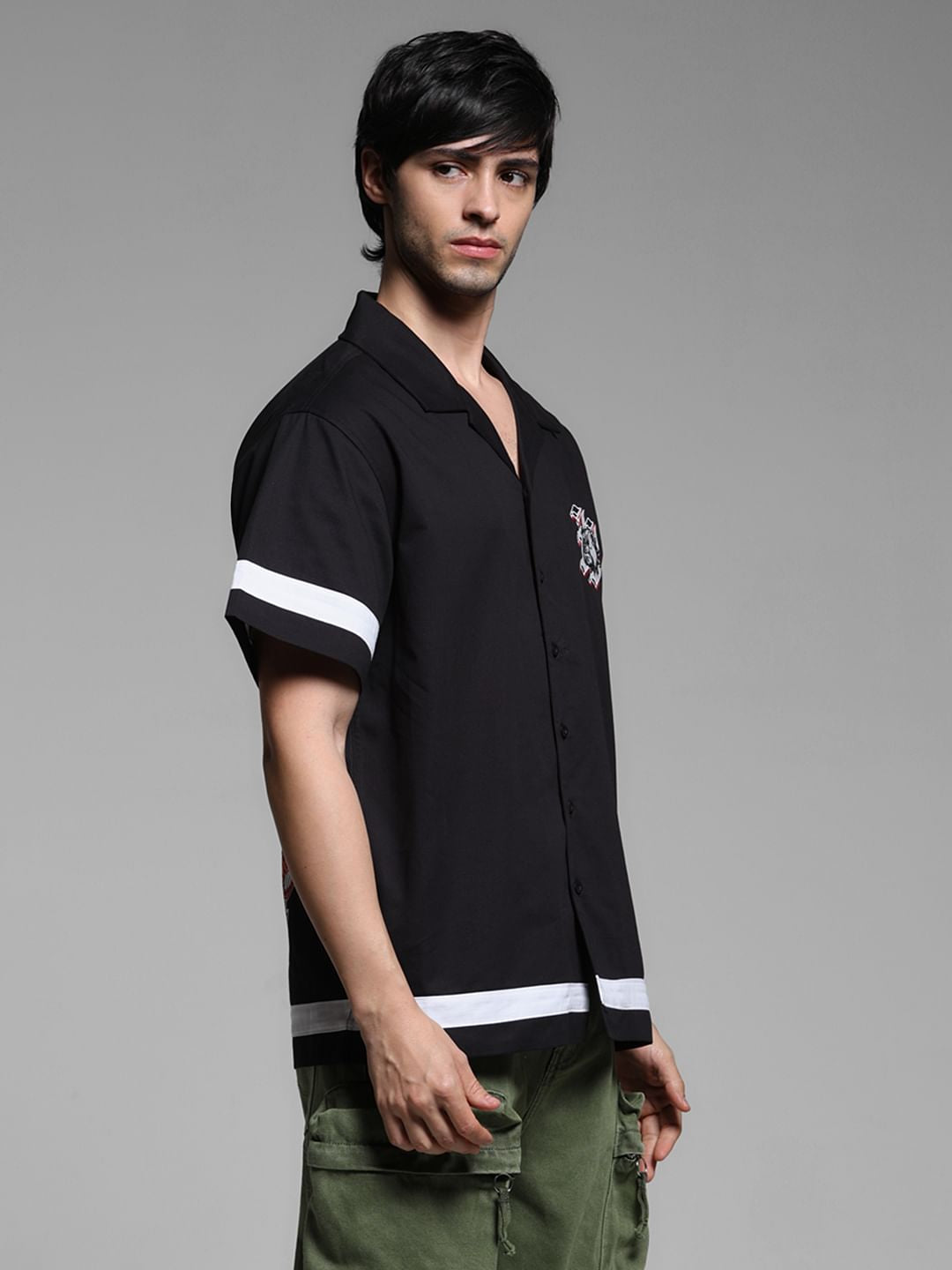 Black Printed Oversized Shirt