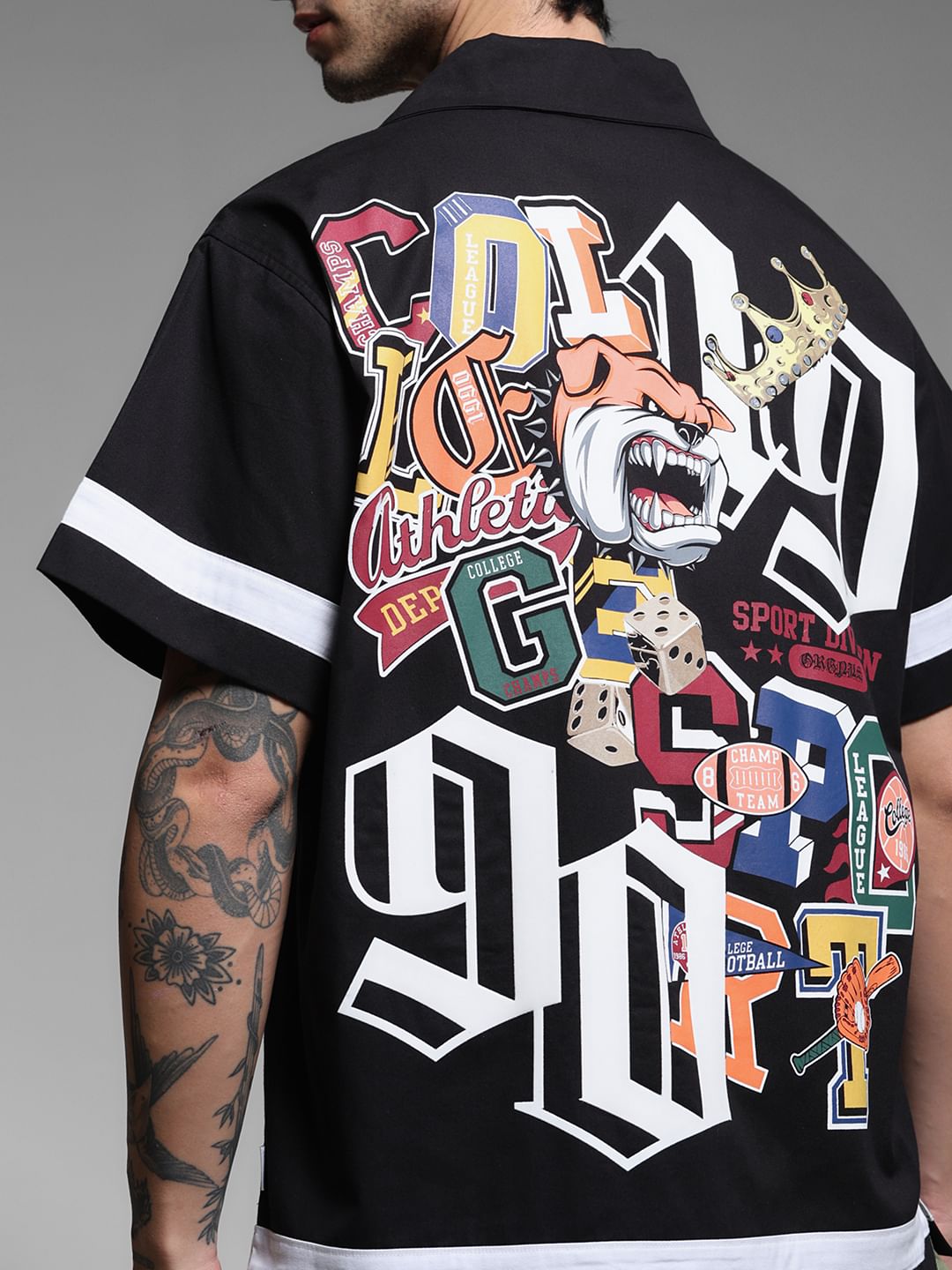 Black Printed Oversized Shirt