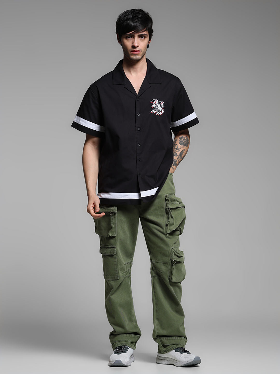 Black Printed Oversized Shirt