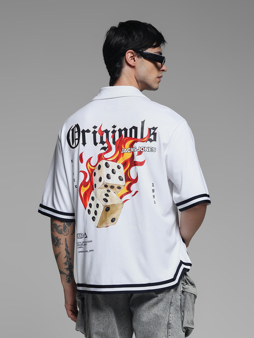 White Embroidered Printed Knit Shirt