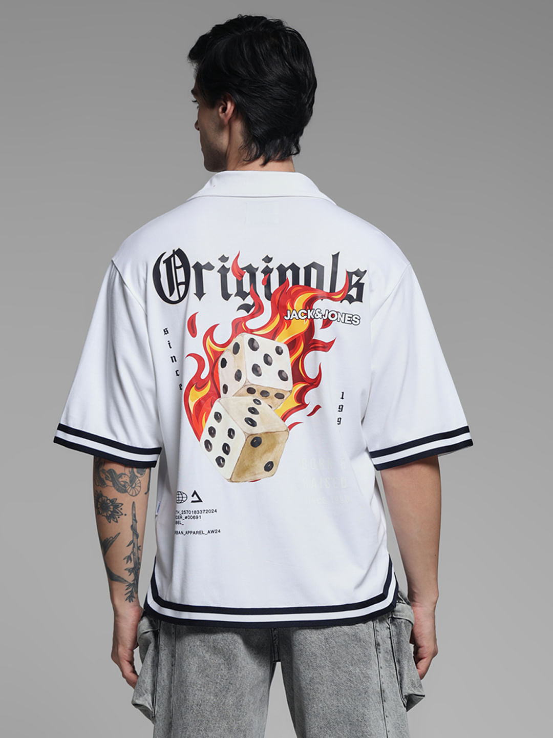 White Embroidered Printed Knit Shirt