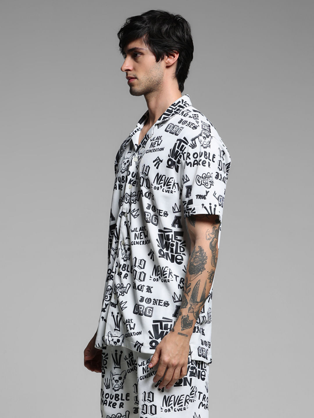 White Abstract Print Co-ord Set Shirt