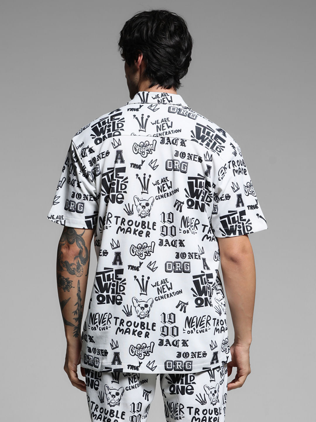 White Abstract Print Co-ord Set Shirt