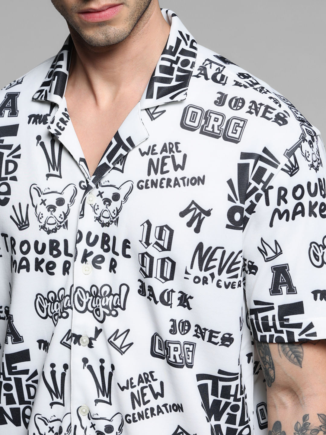 White Abstract Print Co-ord Set Shirt