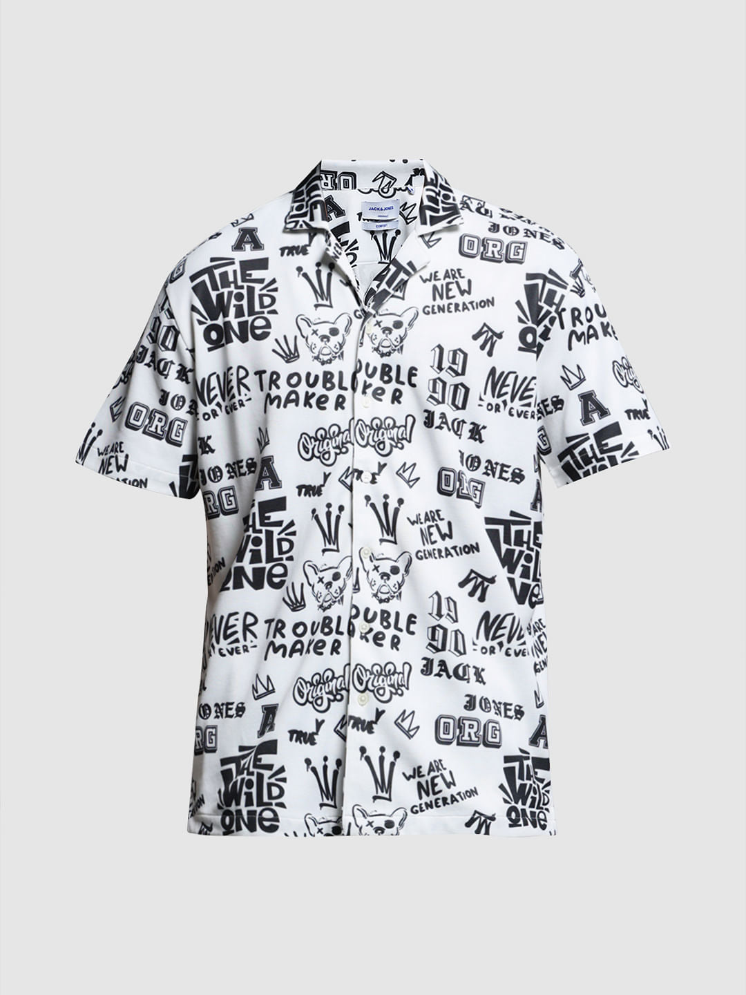 White Abstract Print Co-ord Set Shirt