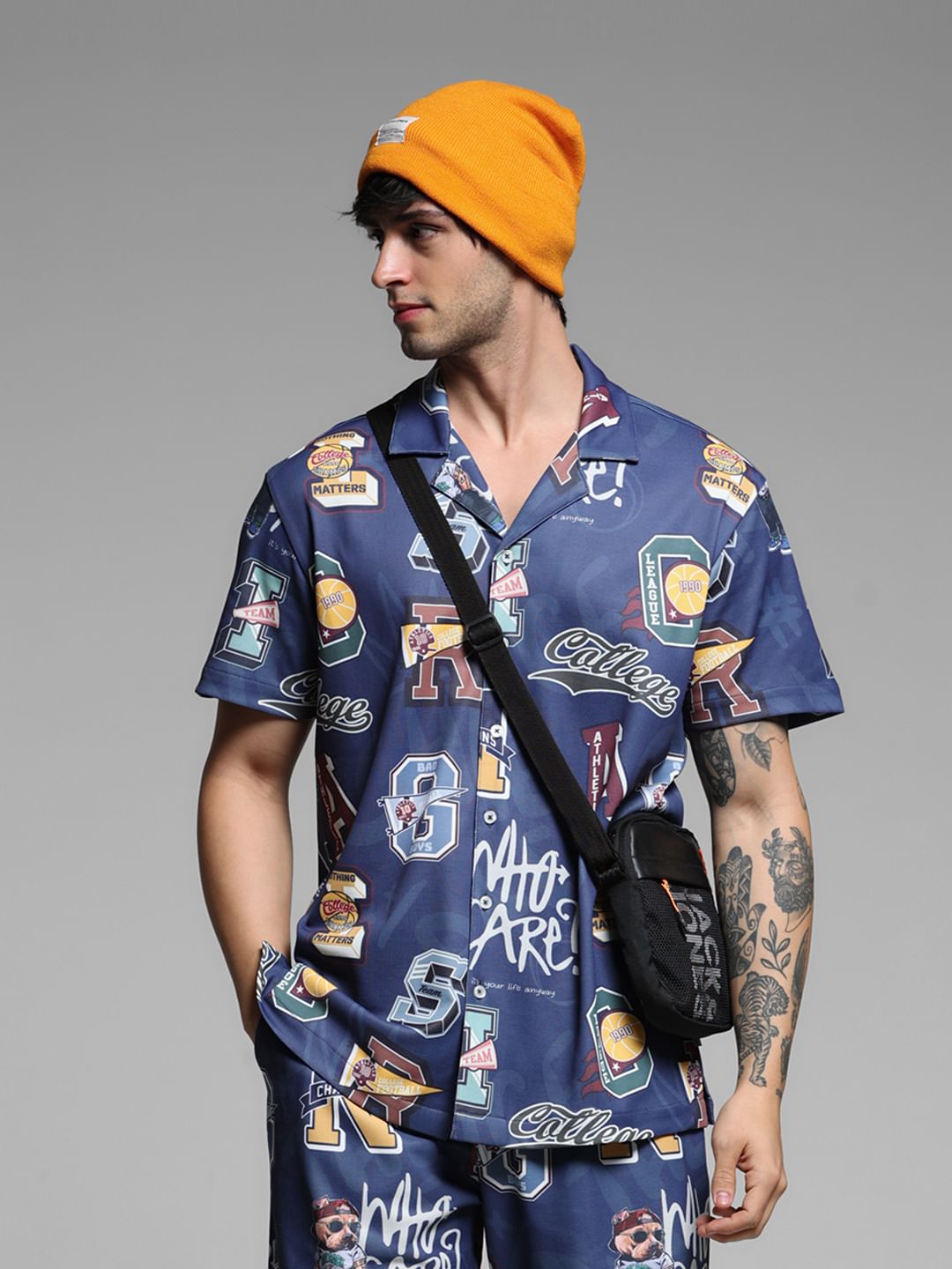 Blue Varsity Print Co-ord Set Shirt