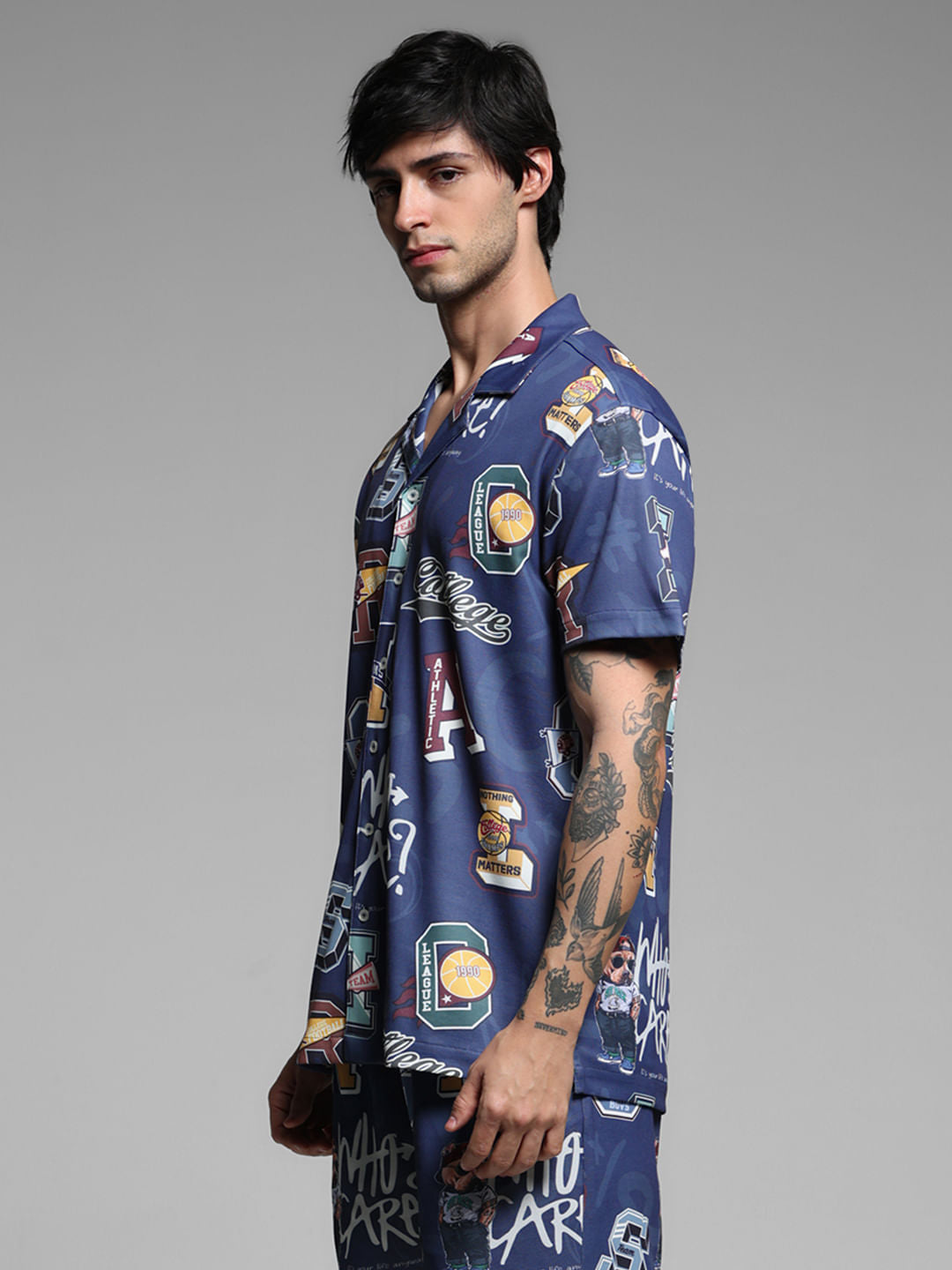 Blue Varsity Print Co-ord Set Shirt