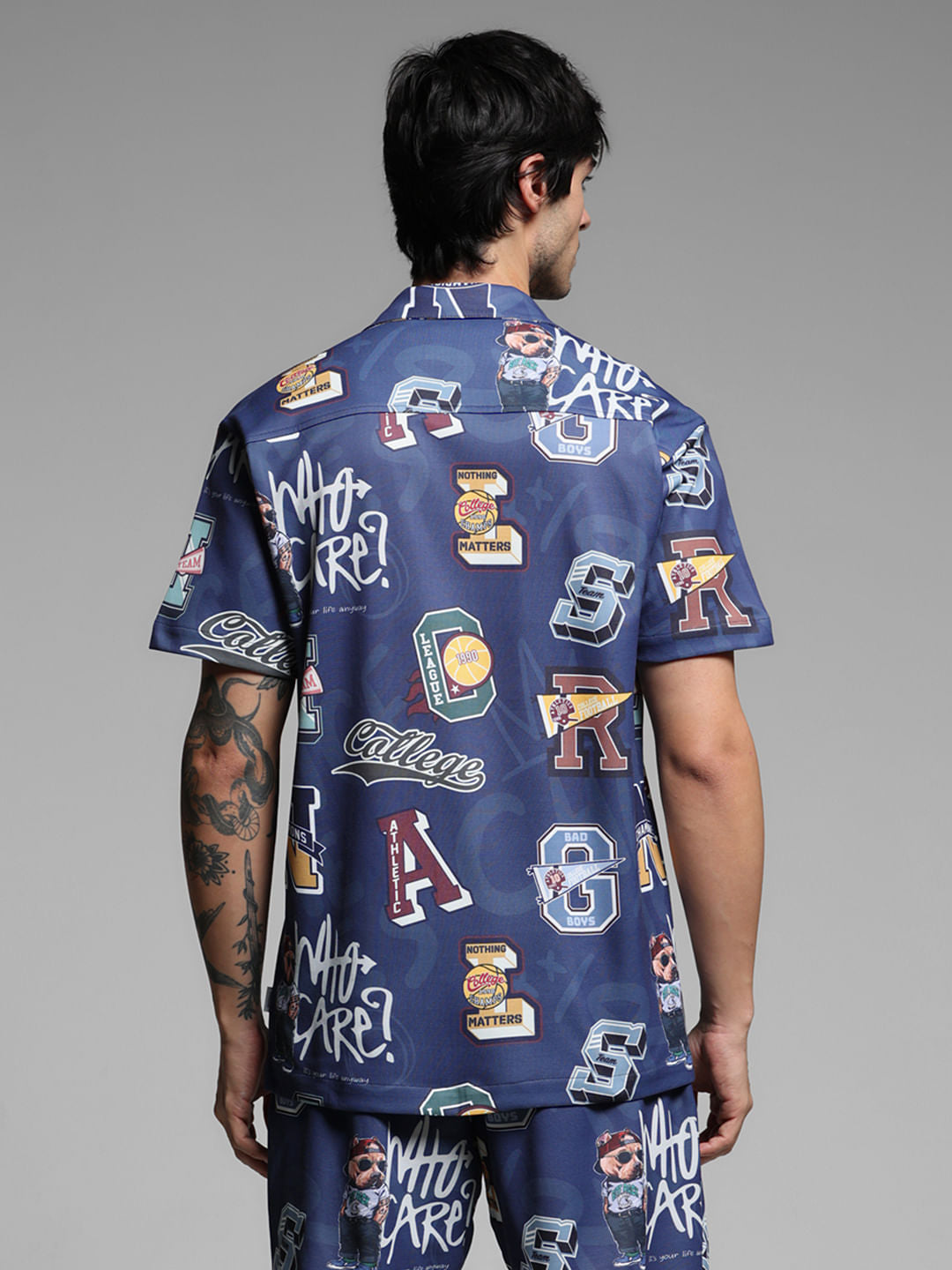 Blue Varsity Print Co-ord Set Shirt