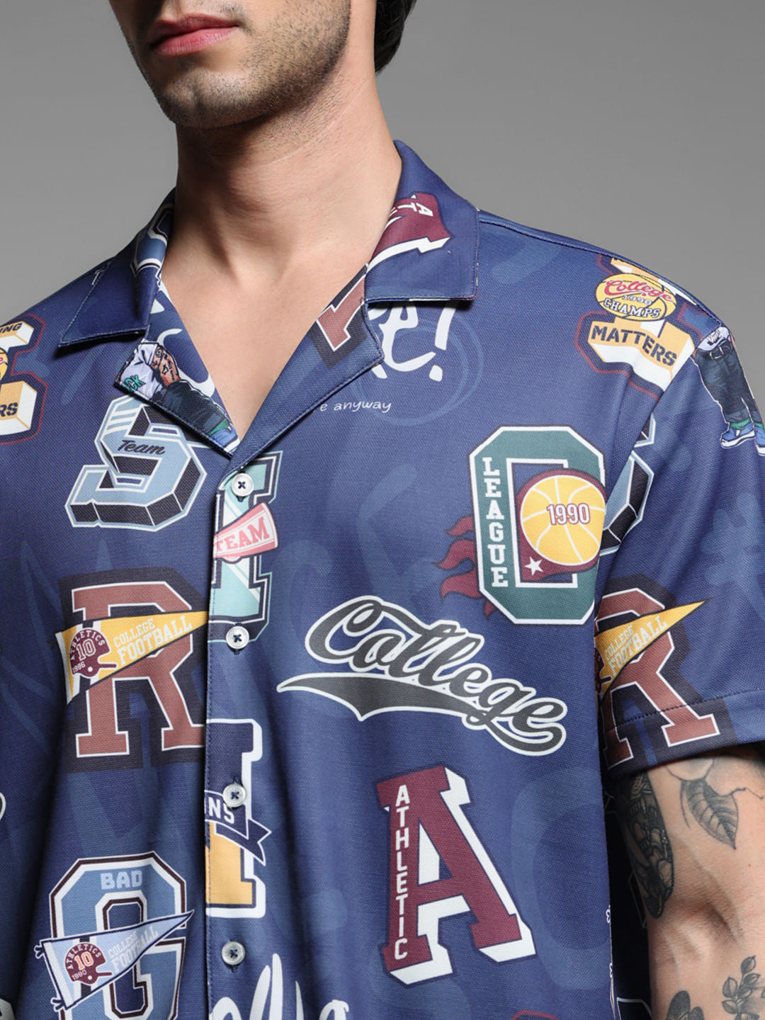 Blue Varsity Print Co-ord Set Shirt