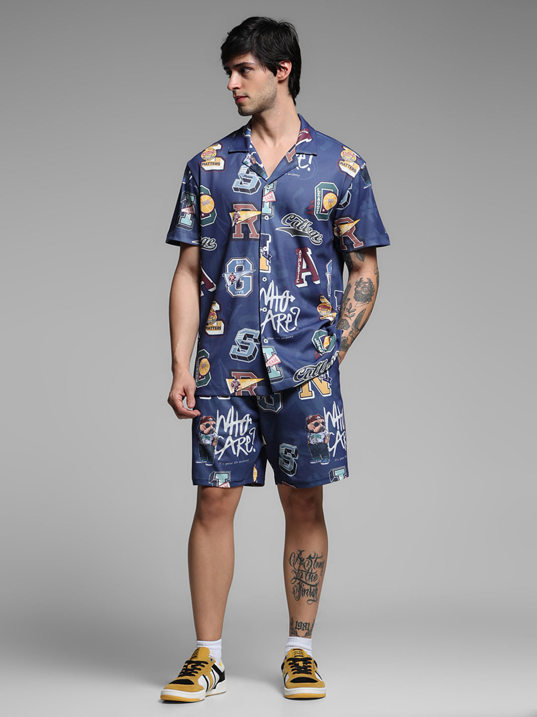 Blue Varsity Print Co-ord Set Shirt