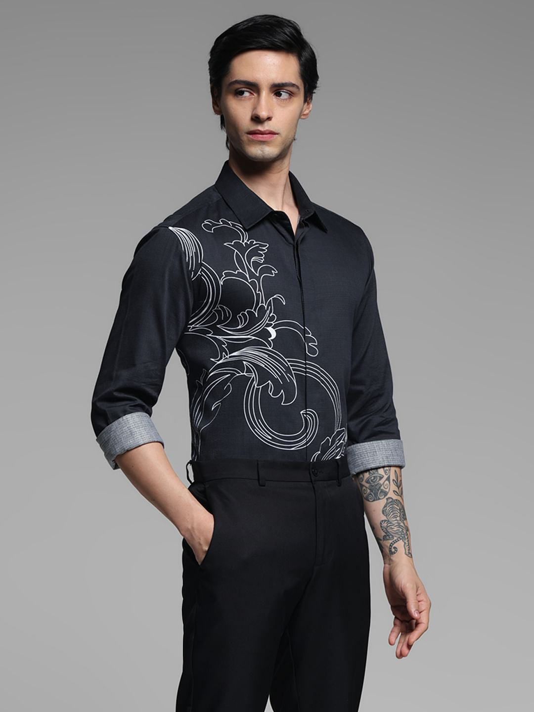 Black Abstract Print Cotton Shirt