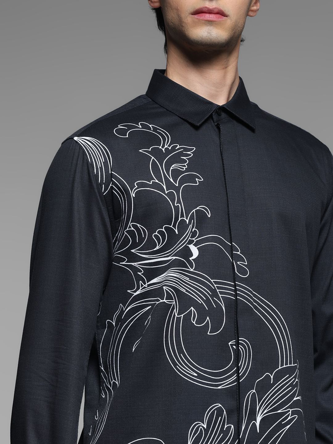 Black Abstract Print Cotton Shirt