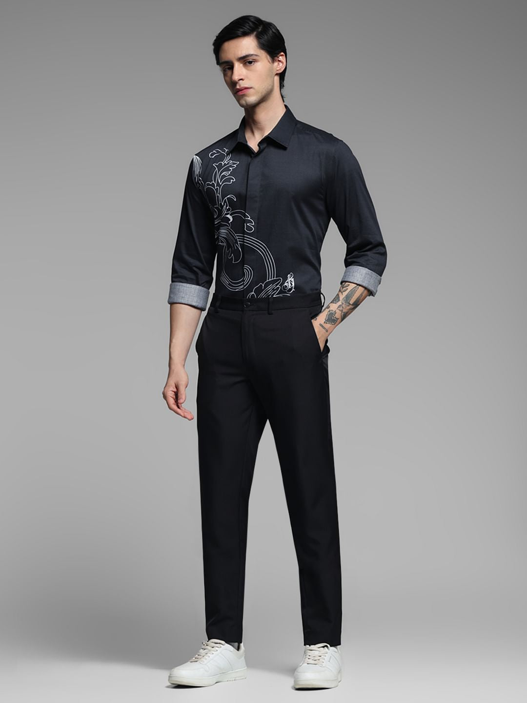 Black Abstract Print Cotton Shirt