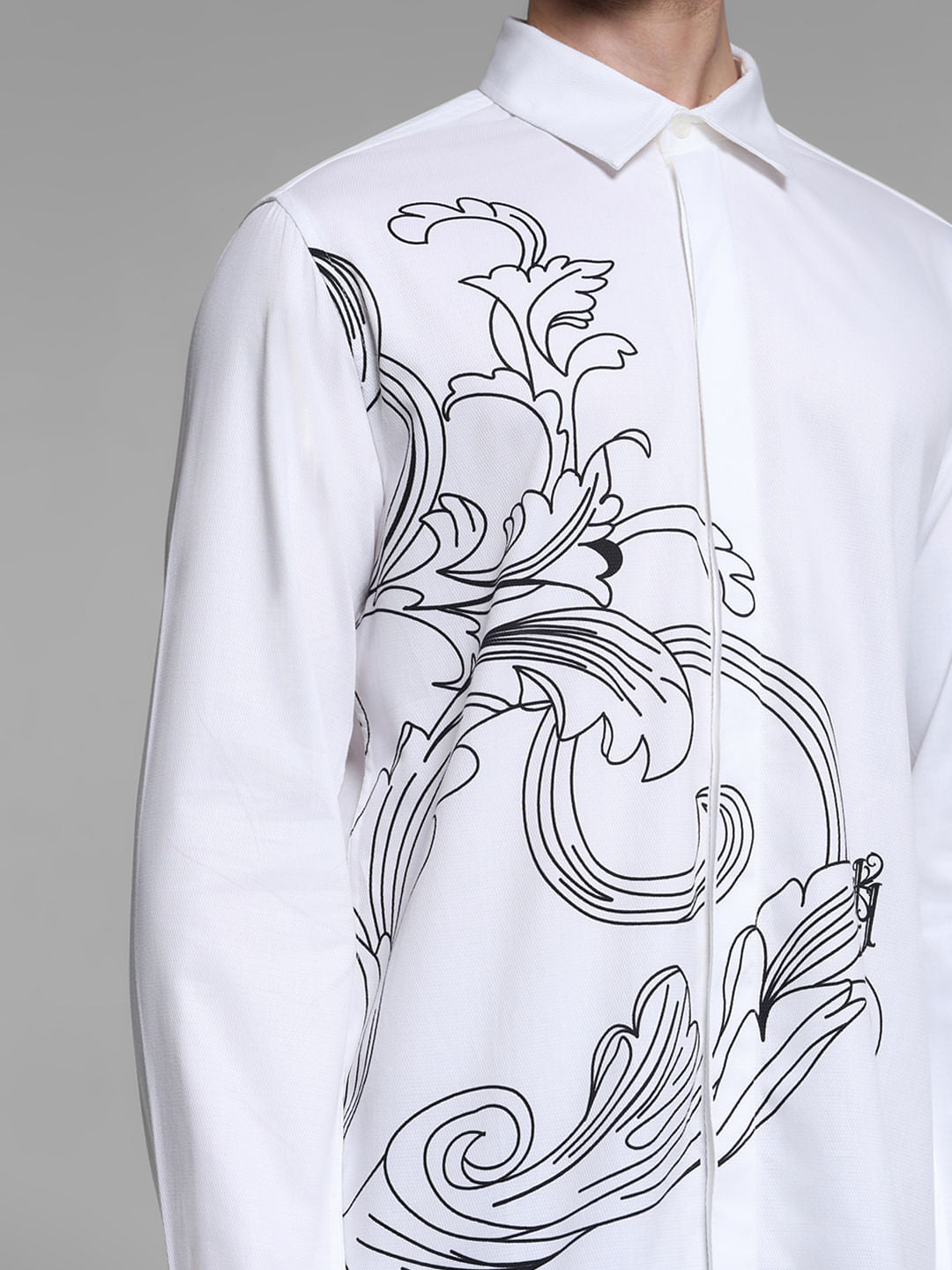 White Printed Full Sleeves Shirt