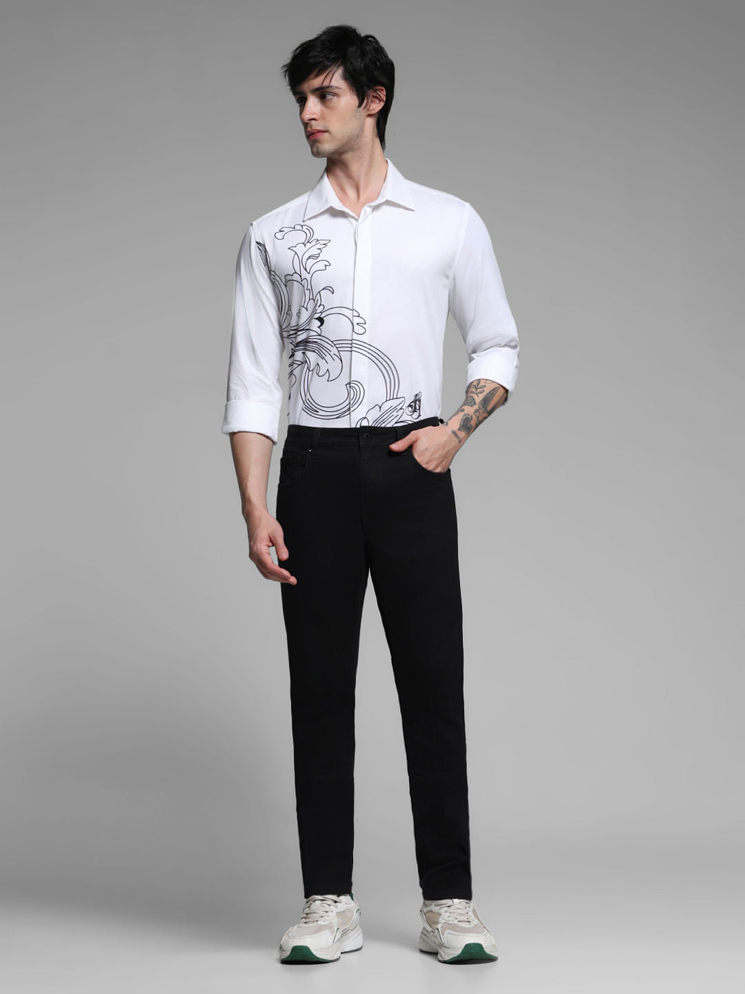 White Printed Full Sleeves Shirt