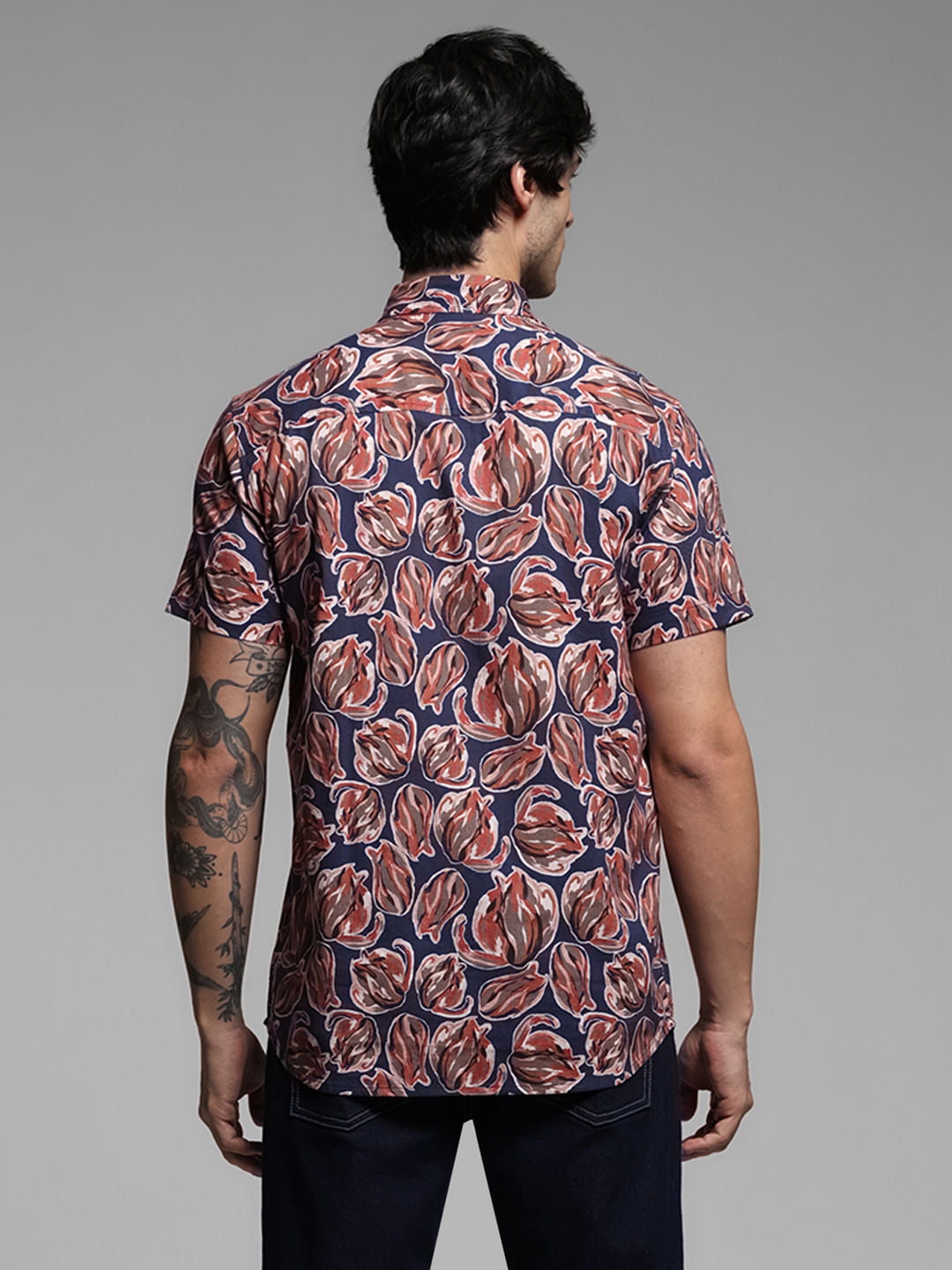 Blue Printed Short Sleeves Shirt