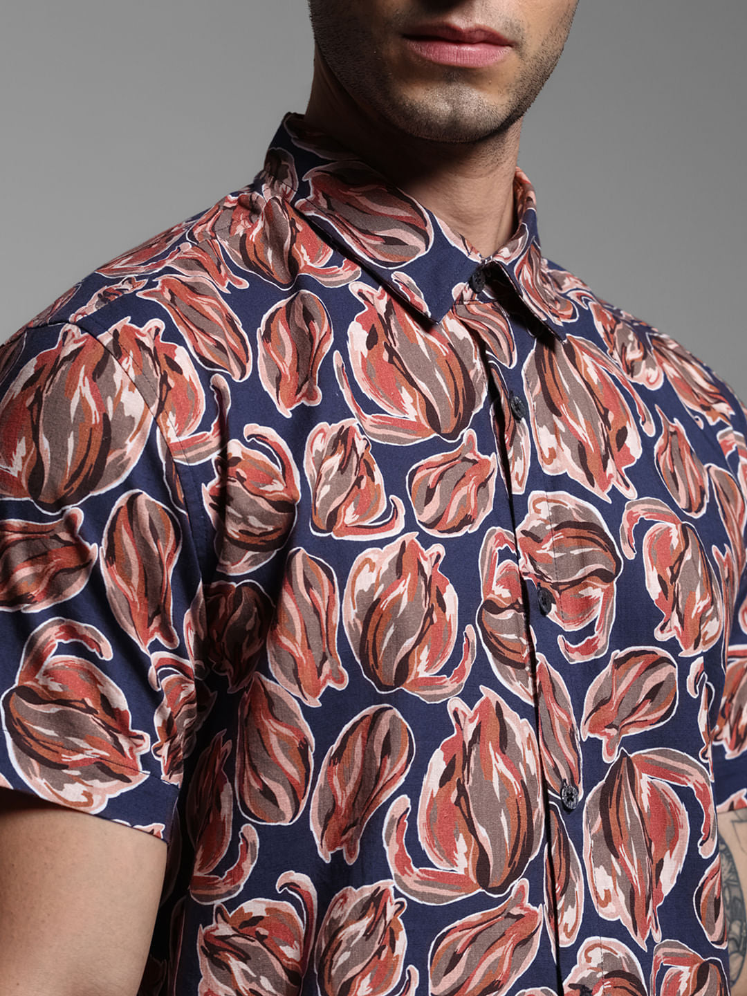 Blue Printed Short Sleeves Shirt