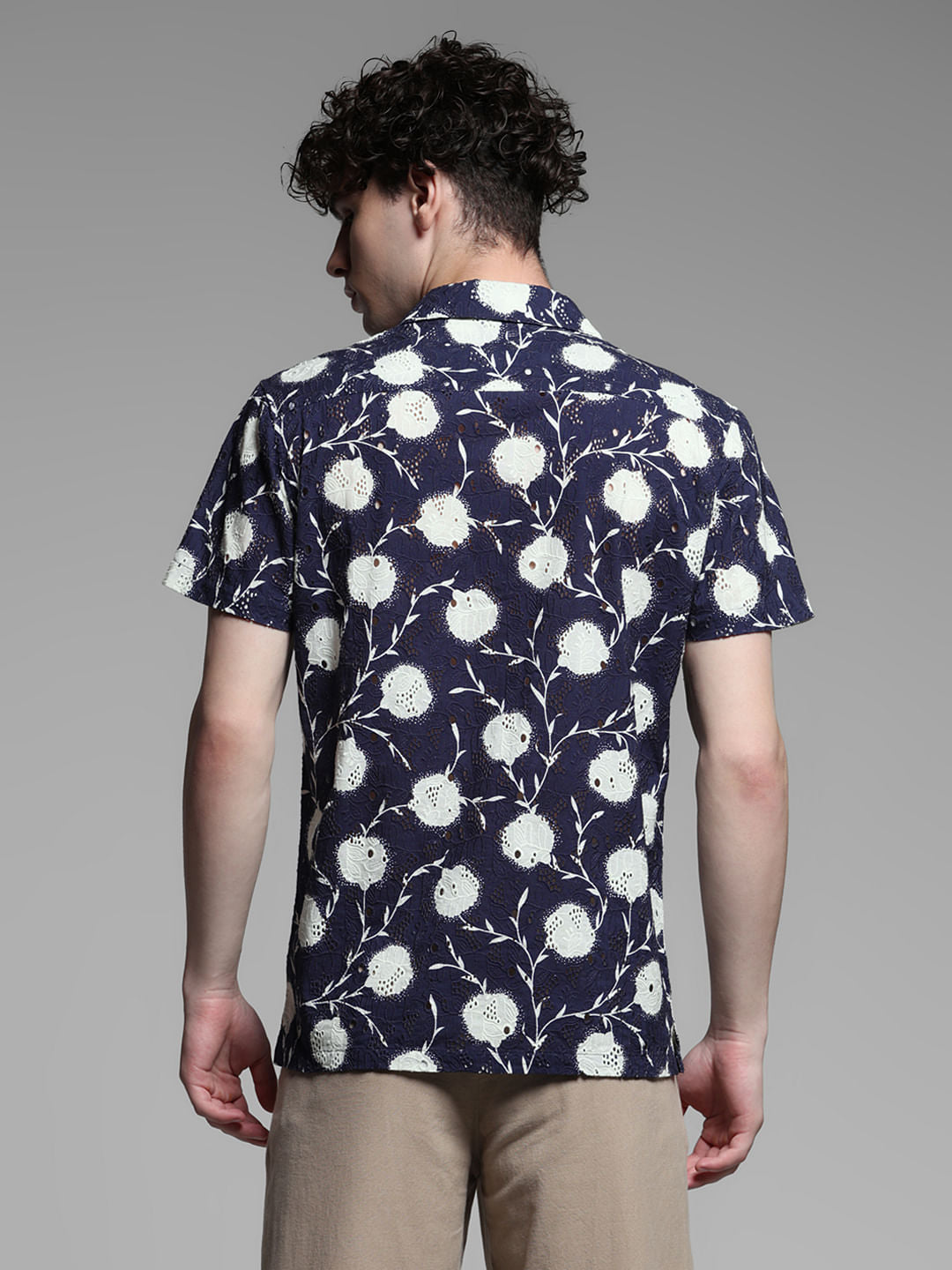 Blue Floral Embroidered Shirt