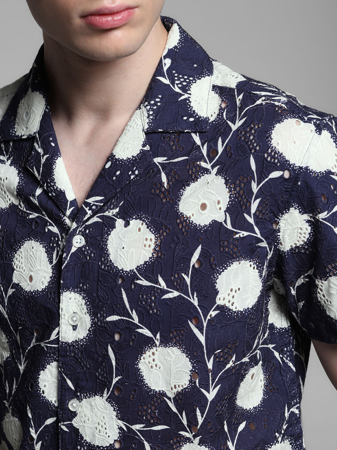 Blue Floral Embroidered Shirt