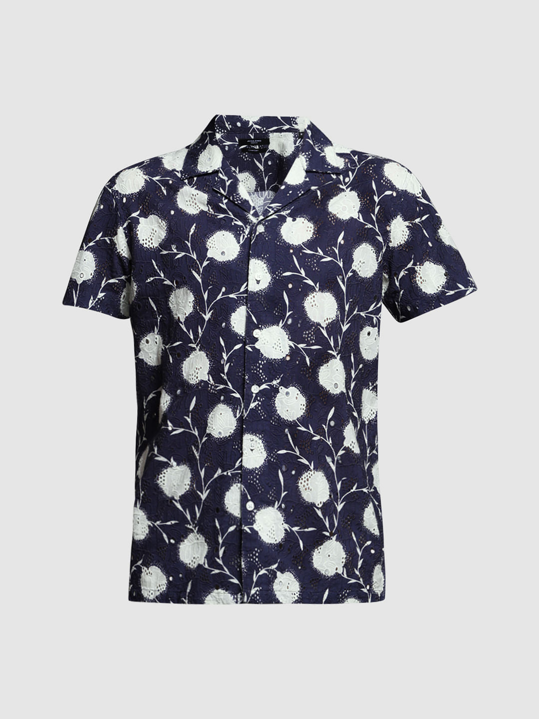 Blue Floral Embroidered Shirt