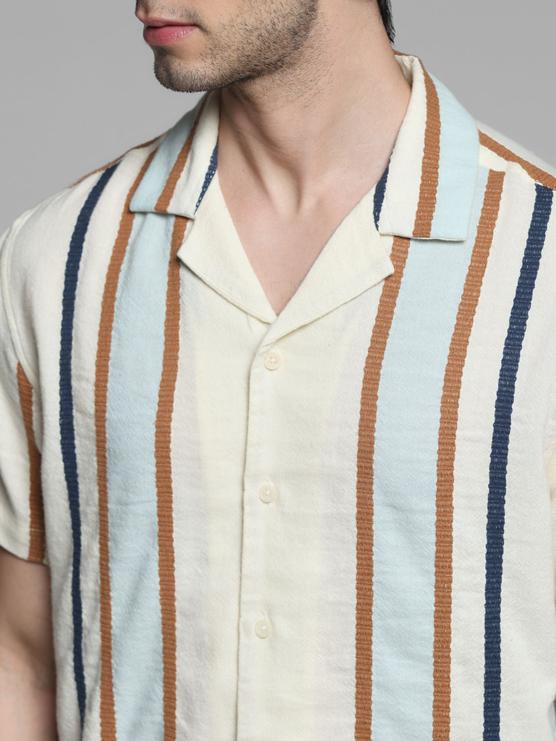 Beige Dobby Striped Shirt