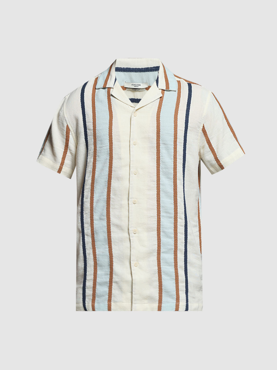 Beige Dobby Striped Shirt