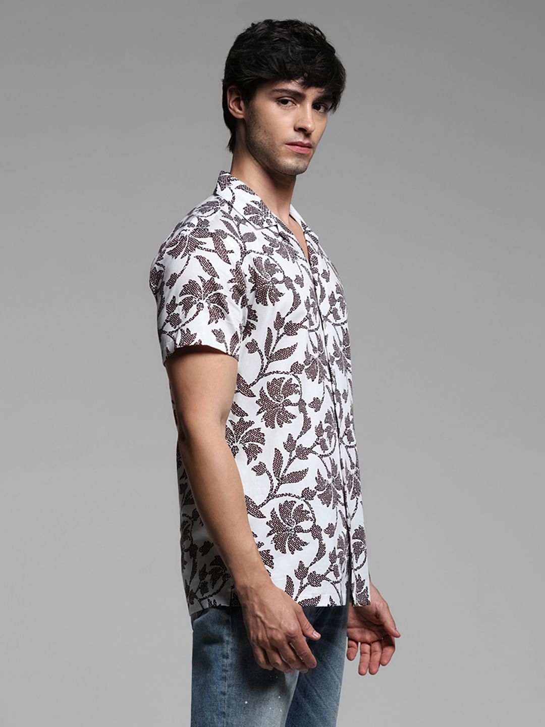 White Printed Short Sleeves Shirt