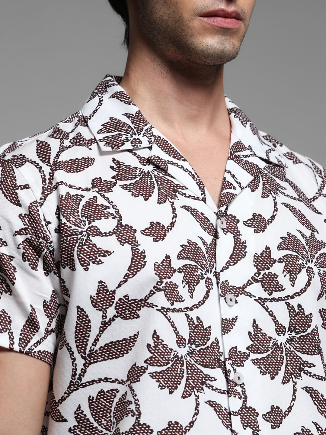 White Printed Short Sleeves Shirt